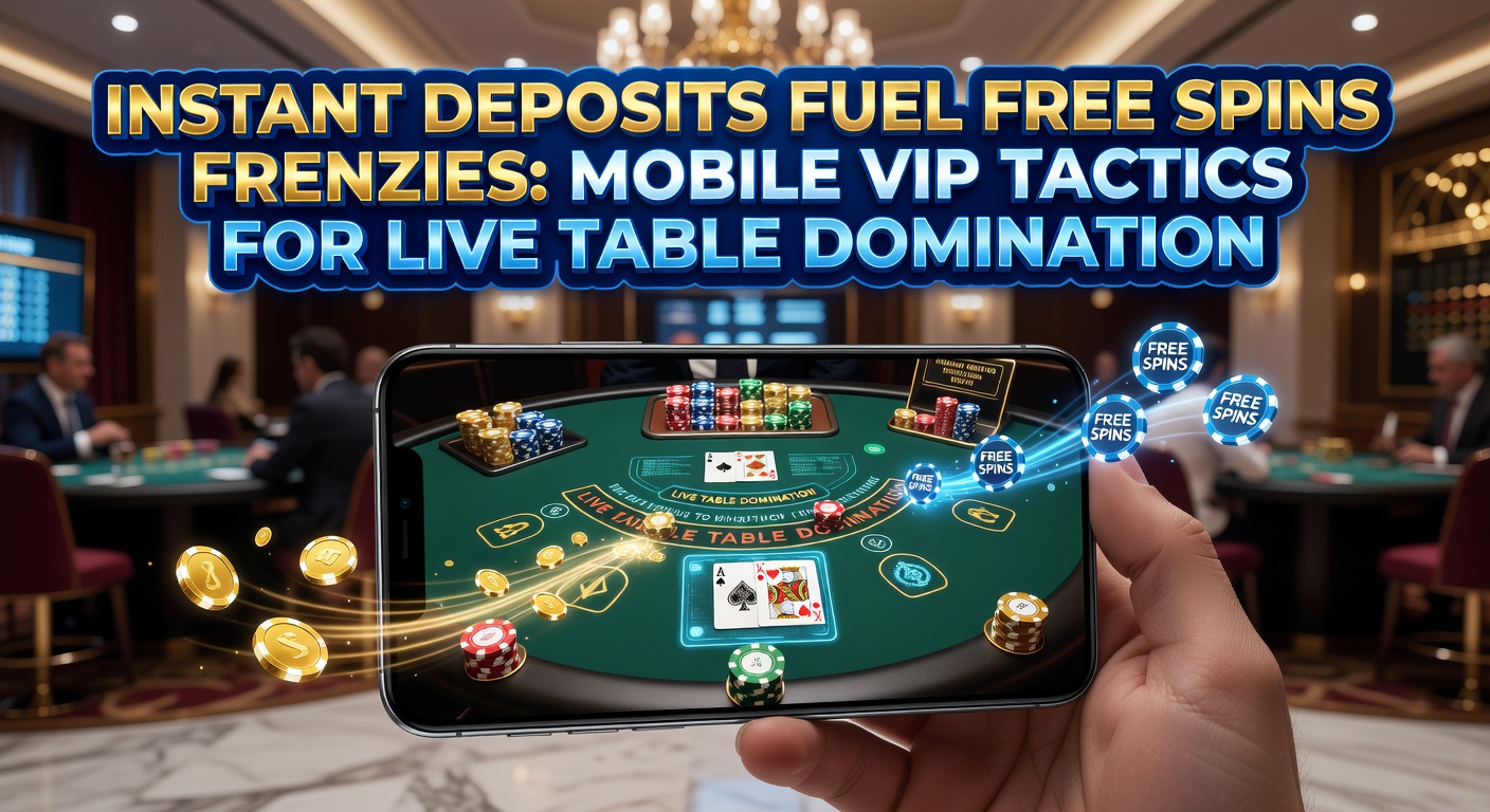 Smartphone mit Casino-App zeigt blitzschnelle Einzahlung und wirbelnde Free Spins auf Live-Tisch-Hintergrund